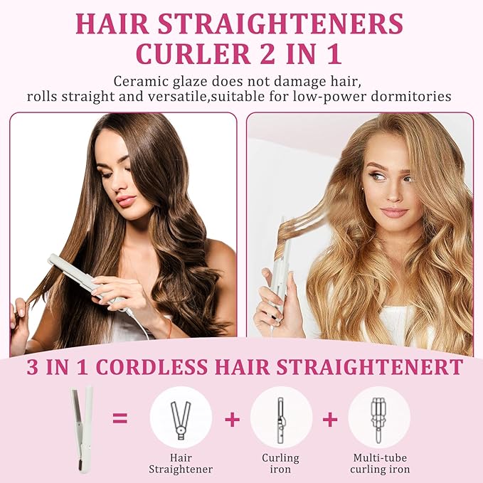 Straightener Irons|Rechargeable Hair Iron,30-Minute Auto Shut-Off,Mini Compact Portable Hair Iron,(White)-This Model Requires a USB Cable to Operate (no Built-in Battery)