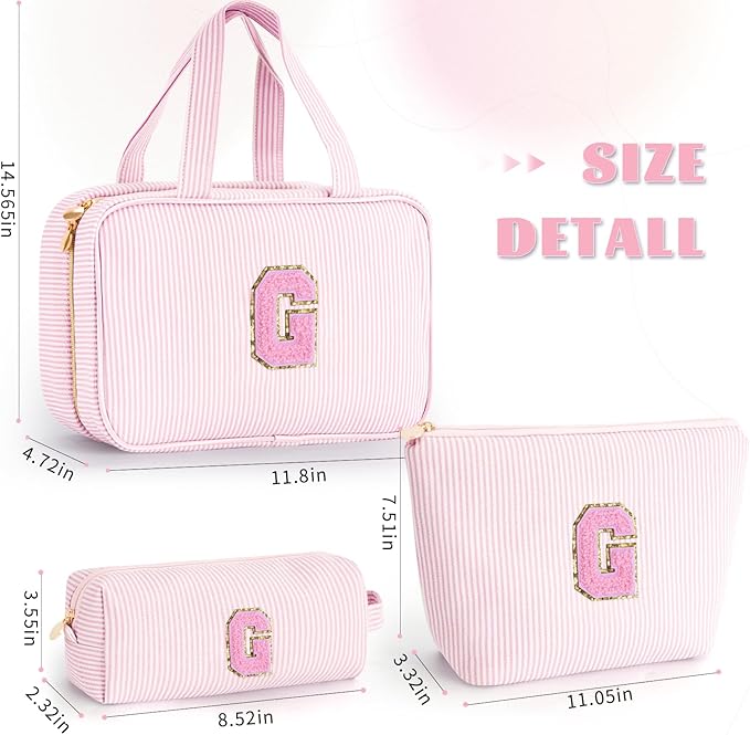 Fystdtote Personalized Toiletry Bag for Women - Monogram Cosmetic Bags Travel Makeup Pouch Brush Holder Birthday Gifts for Women Her Wedding Bridesmaid Friend Sister Teacher Wife - Pink G