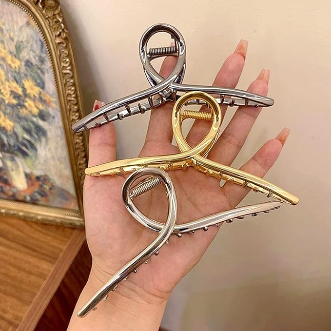 Big Metal Butterfly Hair Clips for Women - 5.1" Larger Size Metal Hair Accessories for Long, Thick Hair, 3 Pcs (Silver, Gold, Black)