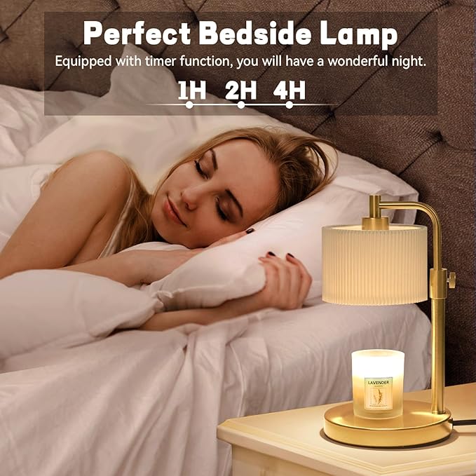 Candle Warmer Lamp with Timer, Candle Wax Warmer Adjustable Height Candle Lamp Warmer for Jar Candles, Christmas Gifts House Warming Gifts for Women(Gold-Upgrade)