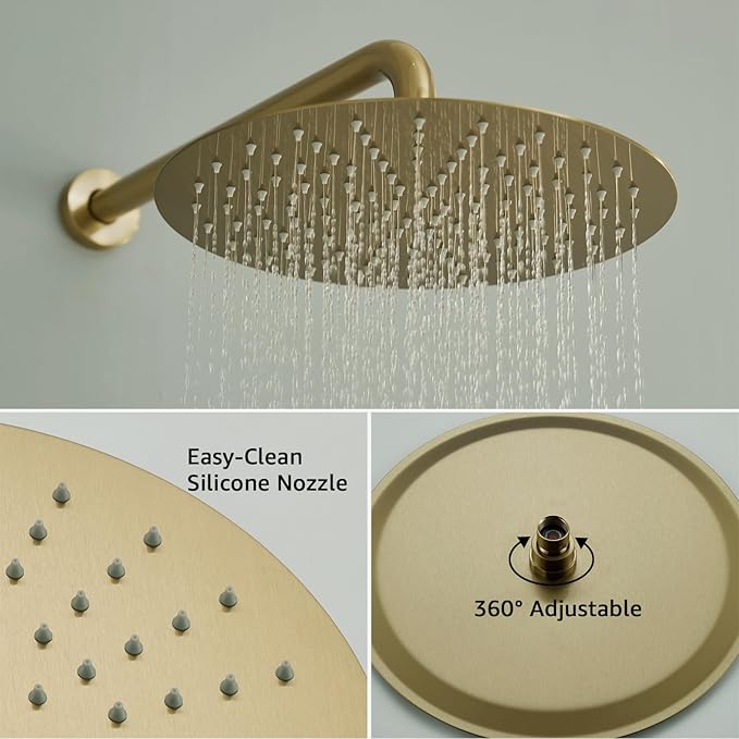 Iriber Brushed Gold Shower System Wall Mounted Shower Faucet Mixer Set with 10 Inches Rain Shower head and Handheld, Bathroom Shower Trim Kit Contain Pressure Balance Valve Cartridge