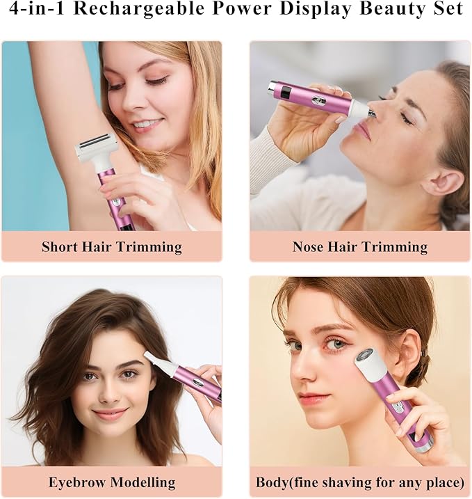 Electric Shaver for Women Men,Wet & Dry Cordless Electric Razor with 4 Accessories,Rechargeable Beauty Lady Led Display Facial Hair Remover,Smooth & Silky Bikini Trimmer for Body (Pink)