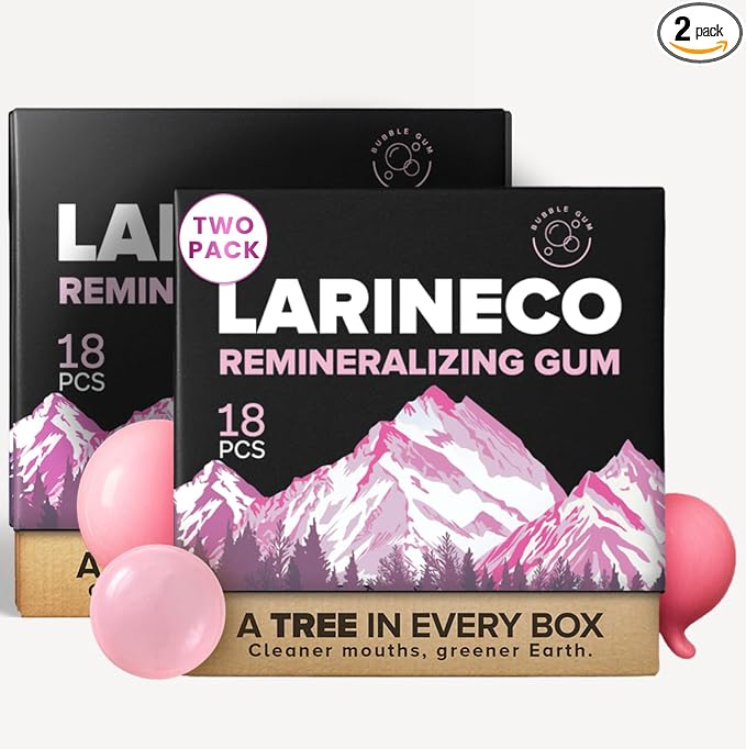 Larineco Remineralizing Gum with Nano Hydroxyapatite & Xylitol – Sugar-Free Xylitol Gum – Plastic-Free, Dye-Free, Aspartame-Free – Natural Base – 36 Pieces (18 Count (Pack of 2), Bubble Gum)