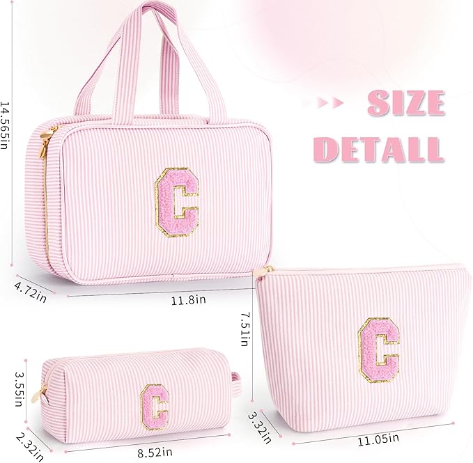 Fystdtote Valentines Day Birthday Gift Idea - Preppy Toiletry Bag Makeup Bag for Women Her - Personalized Cute Makeup Pouch for Girlfriend Bridesmaid Wife Mom | Travel Toiletry Cosmetic Bag - Pink C