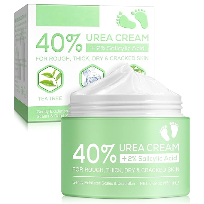 Generic 40 Percent Urea Cream plus 2 Percent Salicylic Acid - for Rough Thick Dry & Cracked Skin - Gently Exfoliates - Feet Hands Elbows - Tea Tree, Aloe Vera - 5.29 Oz(150g), Green