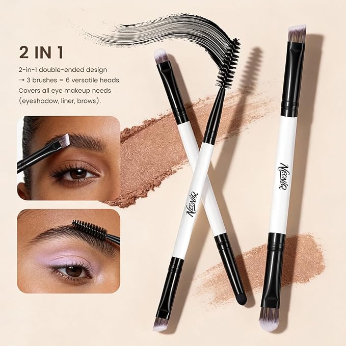 NEONIQ 14 PCS Professional Makeup Brushes, Makeup Brush Set, Foundation Powder Blending Concealer Eyeshadows Blush Cosmetics Brushes,Versatile Face Make Up Tools For Liquid, Cream, Loose(White)