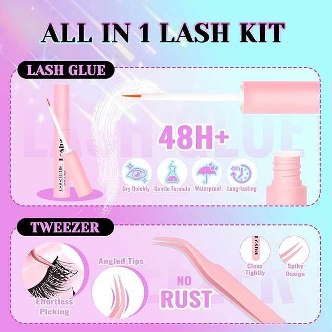 Losha Lashes Wispy Volume Manga Lashes Spiky False Eyelashes 14 Pairs Natural Anime Eye Lashes Kit with Lash Glue and Lash Tweezers Asian Fake Eyelashes (Vivid)
