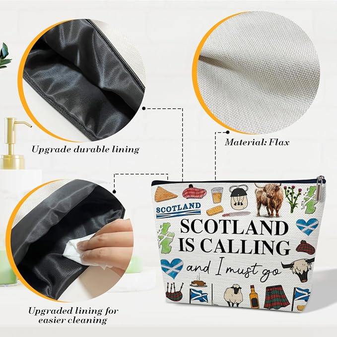 Ythuil Scotland Travel Large Capacity Makeup Gift Bag, Cosmetic Bag Organizer With Zipper, Cute Makeup Pouch, Birthday Gift For Women Her Mom Girls, Scotland Is Calling