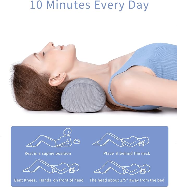 Bespilow Cervical Neck Pillow for Pain Relief - Small Cylinder Neck Roll & Round Bolster Stretcher - Portable Memory Foam Traction Device for TMJ, Hump Correction, Travel & Sleeping Support