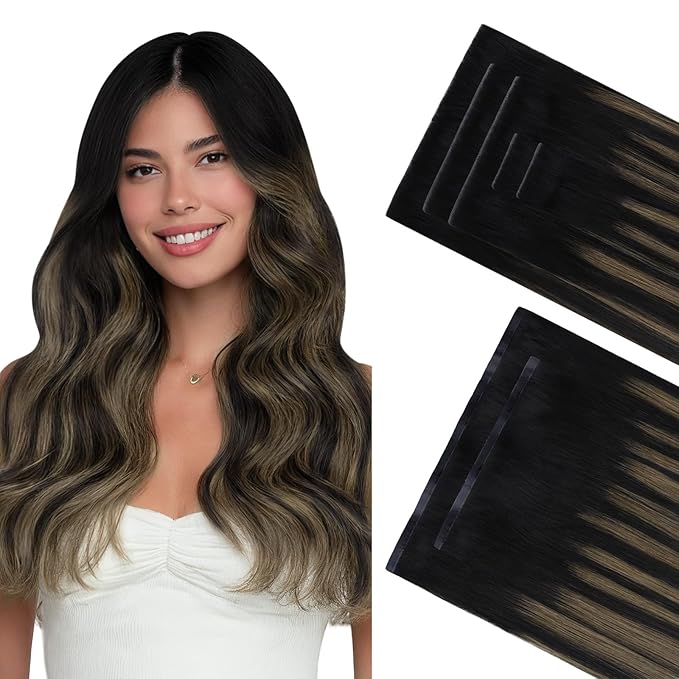 GOO GOO Invisi Edge Clip in Hair Extensions Set, 18inch 140g, 5pcs Injected Seamless PU Clip ins and 2pcs Classical PU Clip ins Virgin Real Human Hair, #(T1B/6) P1B