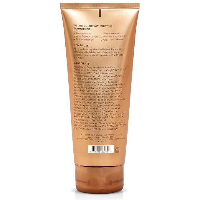 Nakery Bronzing Blur Perfector, Instant Body Bronzer for Women, Skin Tint with Shimmer, Easy Rinse Formula for Natural Looking Sunless Glow, Tinted Lotion for Legs and Arms
