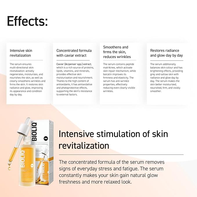 Bioliq - Pro Intensive Revitalizing Serum with Caviar Extract - Wrinkle Reduction and Firming Formula for Skin Rejuvenation, Moisturizing - 30 ml
