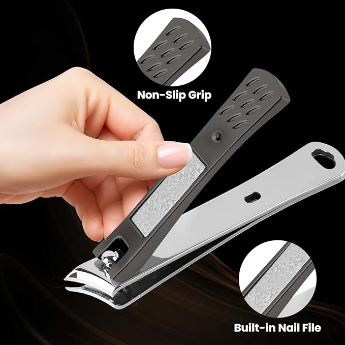 Nail Clippers Set for Ingrown & Thick Toenails, Ultra Sharp Stainless Steel Angled Toe Nail Clipper, Professional Grooming Tool for Men & Adult (Black)