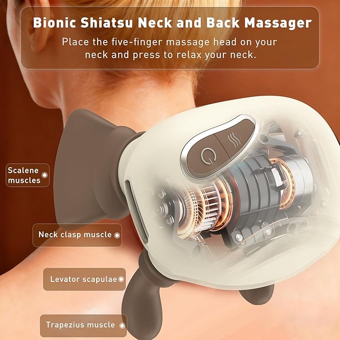 4D Wireless Neck Shoulder Massager, Bionic Hands Deep Tissue Massage, Portable Electric Kneading Shiatsu Back Massager, 3 Relax Massage Modes, for Body Daily Relief, Gifts for Men Women