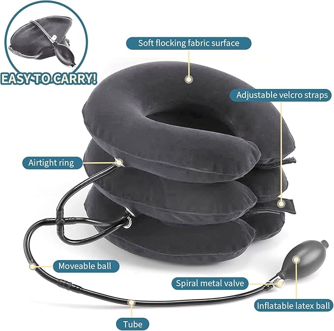 Neck Stretcher, Cervical Traction Device, Neck Traction Device, Adjustable Inflatable Neck Braces for Neck Pain and Support, Neck Stretcher Cervical Traction, Neck Decompression Home Use (Gray)