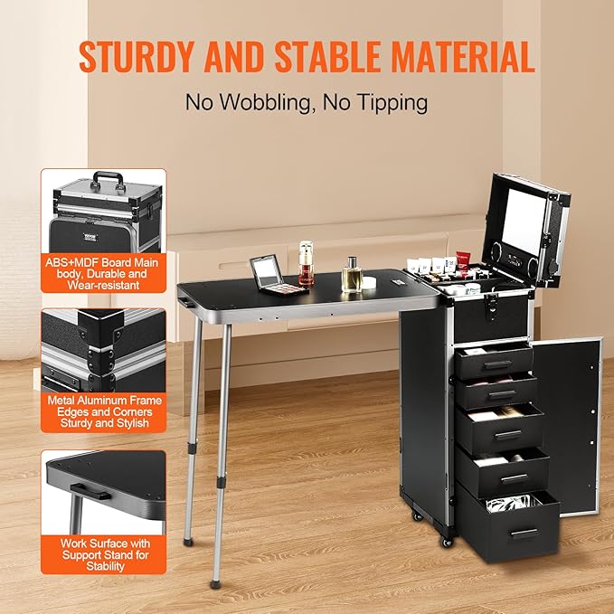 VEVOR Makeup Train Case Professional Makeup Storage Organizer Box Make Up Carrier for Women and Girls