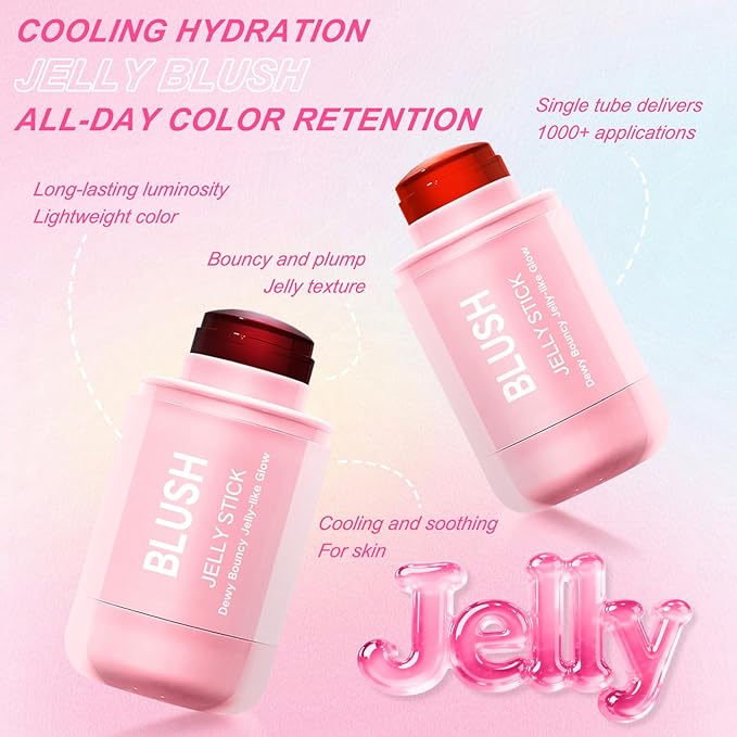 2 Pcs Jelly Blush Contour Stick for Cheeks Eyes Lips Lightweight Dewy Finish Blush Stick Waterproof Long Lasting Lightweight, Sheer & Buildable Color Makeup Set for Wome (SET A)