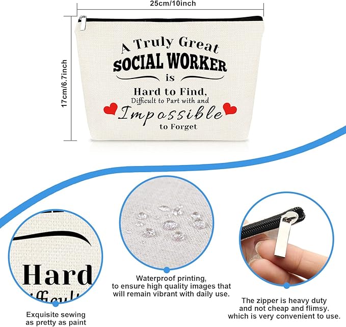 Social Worker Appreciation Gift Makeup Bag Thank You Gifts for Social Worker Birthday Graduation Gift for Employee Volunteer Social Worker Nurse Mentor Teacher Cosmetic Bag Pouch Travel Toiletry Bag