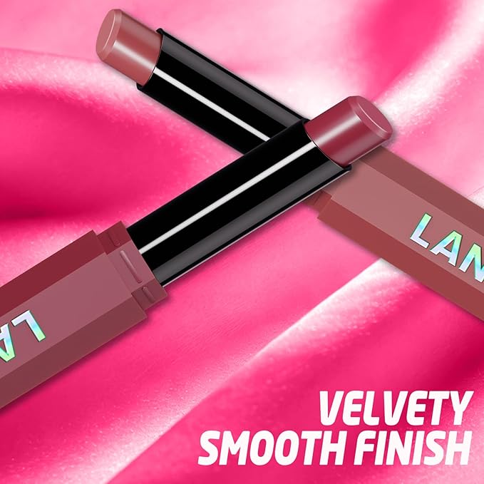 Jolilab 6Pcs Velvet Matte Lipstick Nude Matte Soft Dark Color Stick High Pigmented Long-Lasting Waterproof Lip Stick Lip Balm Beauty Cosmetics Gift for Women(Curated Set A)