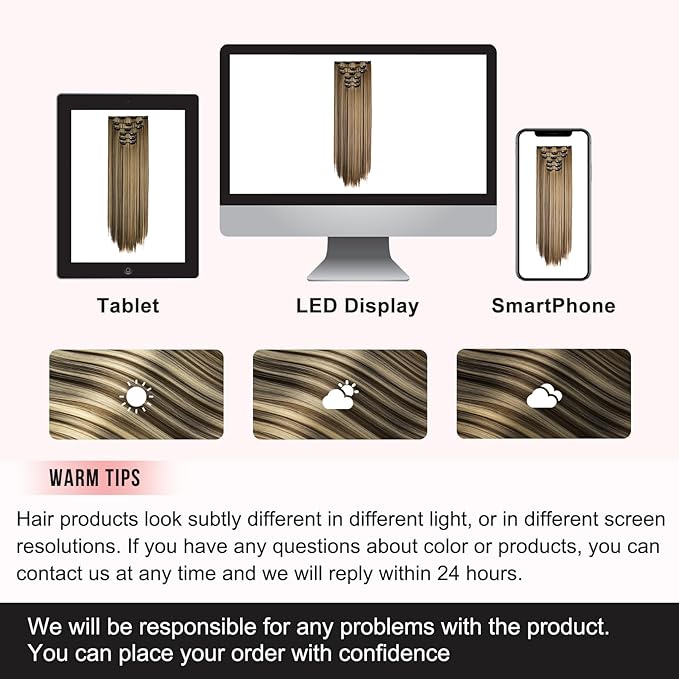 FLUFYMOOZ 6PC Clip in Hair Extensions 24" Straight Long Extensions for Women Synthetic Hairpiece (Deep Brown with Dirty Blonde)