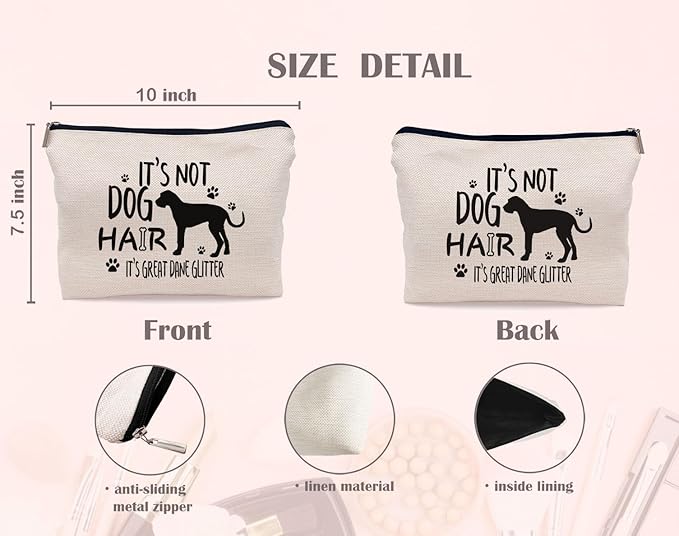 Lacosu It's Not Dog Hair It's Great Dane Glitter Makeup Bag,Funny Great Dane Cosmetic Makeup Bag for Dog Lovers Women Girls,Great Dane Mom Birthday Christmas Valentine's Day Gift Makeup Bag
