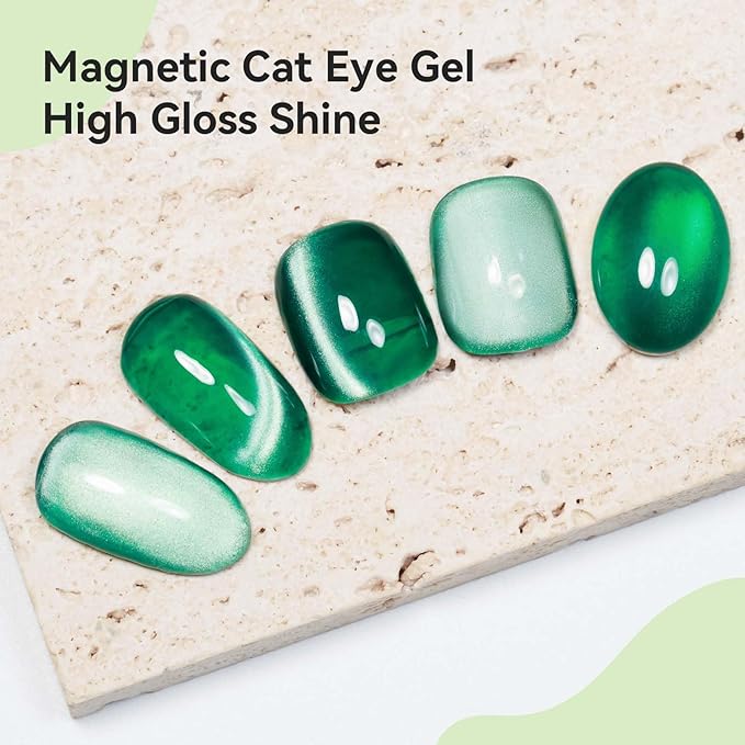 Cat Eye Gel Polish 12ML Moonlight Dark Green Glitter Magnetic Gel Nail Polish Crystal Ceramic Emerald Green Nail Art Long Lasting Soak Off Spring Summer Color