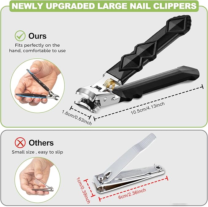 Toenail Clippers for Thick Toenails, Toe Nail Clippers Set for Men, Wide Jaw Opening Nail Clippers, Heavy Duty Ingrown Toenail Clippers Nail Cutters, Ultra Sharp Slanted Nail clippers with Long Handle