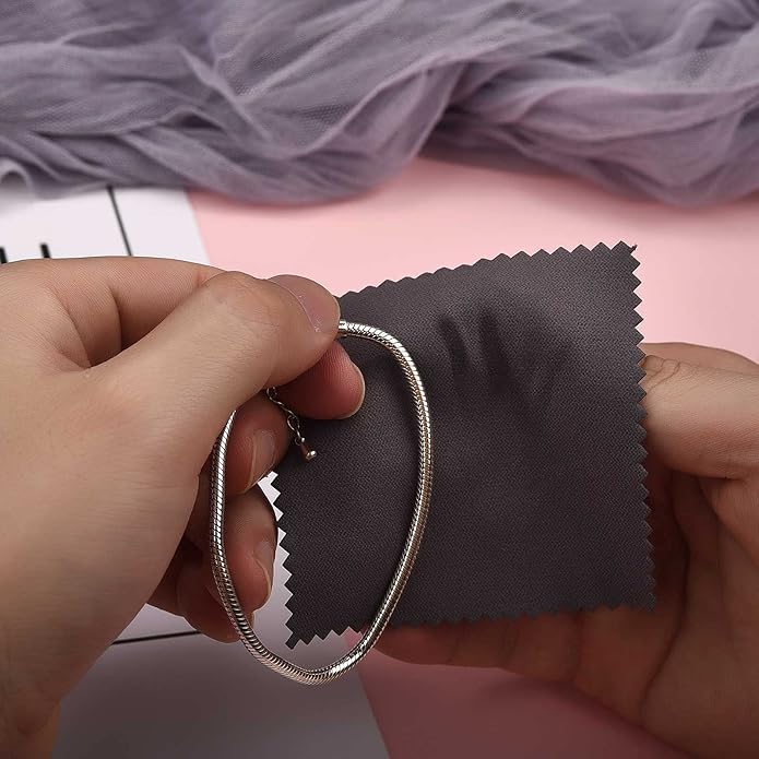 SEVENWELL 50pcs Jewelry Cleaning Cloth Pink Polishing Cloth for Sterling Silver Gold Platinum Small Polish Cloth 8x8cm