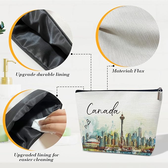 Ythuil Canada Travel Gifts Makeup Bag, City Travel Cosmetic Bag for Purse, Watercolor Makeup Bags, Canada Souvenir, Trip Favors for Traveller Lovers, City Themed Organizer