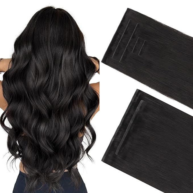 GOO GOO Invisi Edge Clip in Hair Extensions Set, 20inch 130g, 5pcs Injected Seamless PU Clip ins and 2pcs Classical PU Clip insip ins, Virgin Real Human Hair, #1B