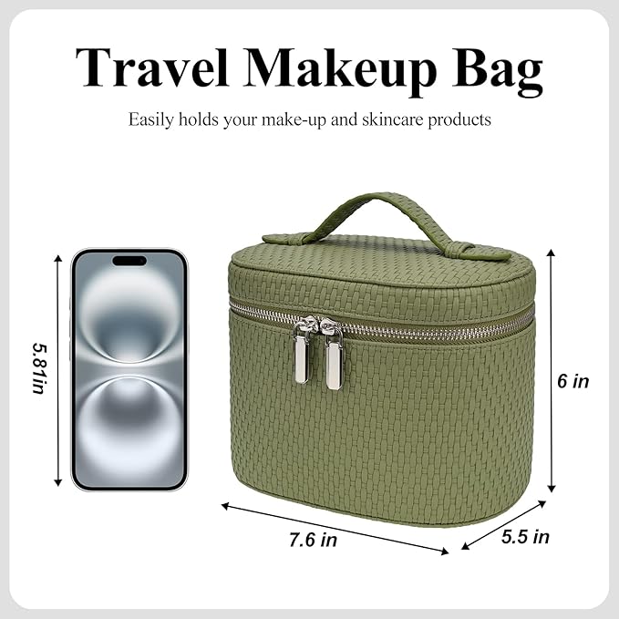 honitty Makeup Bag, Travel Make up Case with Compartments and Handle, Portable Cosmetic Organizer Bags,Toiletry Bag for Women