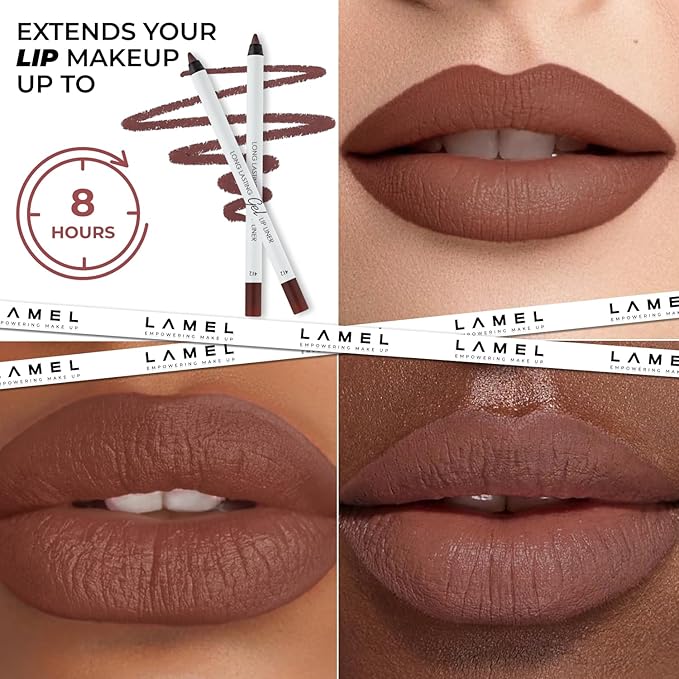 Matte Gel Lip Liner Pencil 5 Pcs Set - Creamy, Sharpenable, Longwear, Waterproof Lip Combo - Intense Brown 414, Berry 404, Chilli 413, Mauve 410 and Spicy Nude 412