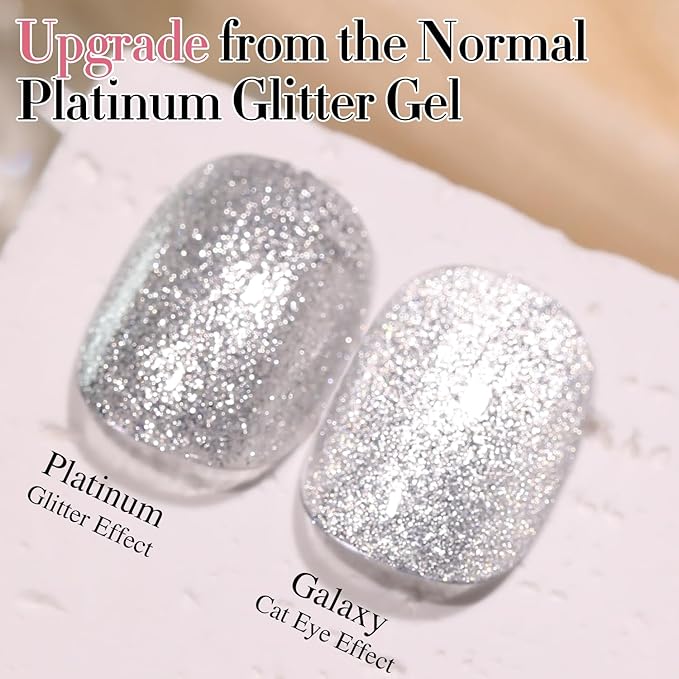 Double Rhythm 15ML Glitter Gel Polish 0.5Oz Shimmer Reflective Color for Nail Art Salon DIY at Home (Cat Eye Silver-MC1085)