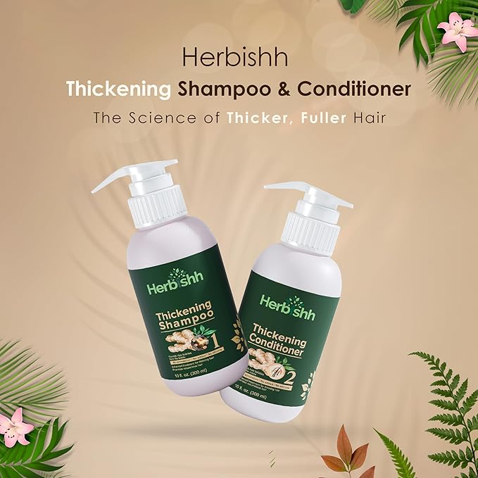 Herbishh Ginger Extract Thickening Shampoo and Hair Conditioner for Hair Thickening | Suitable for All Type Hair | Sulphates & Parabens Free