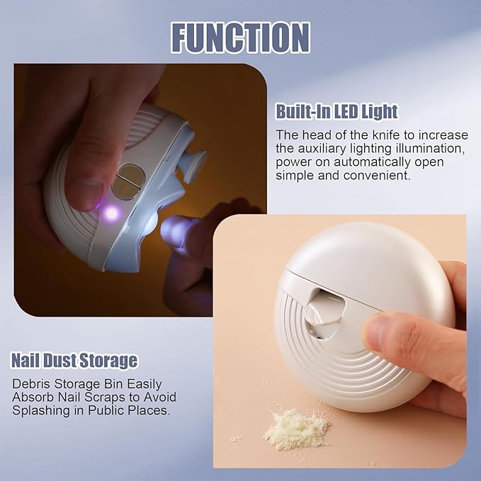 Nail Electric Automatic Clippers Trimmer for Adults Seniors Led Light 3 Speeds Rechargeable Polishing File Storage Adjustable Upgraded Thick Toenail New White(1pcs)