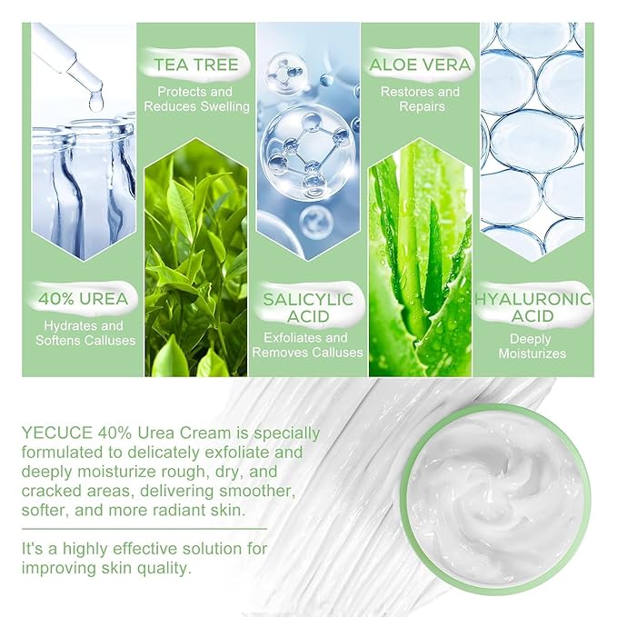 Urea Cream 40 Percent Plus 2% Salicylic Acid, 40% Urea Cream Suitable for Rough and Cracked Skin on Heels Ankles and Knees Deeply Moisturize Exfoliate Soften and Loosen Dry Callused Skin-4.23 Oz(120g)