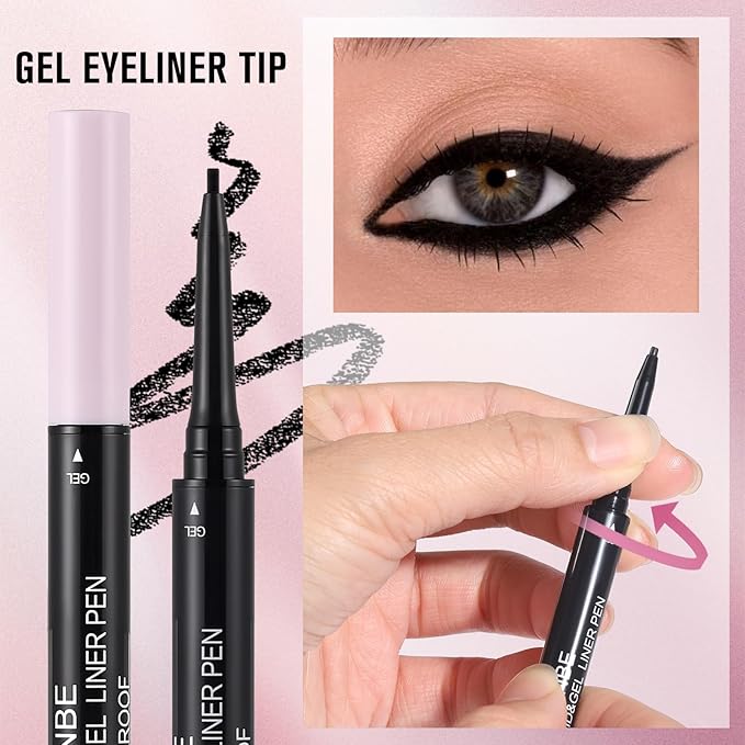 UCANBE Black Eyeliner Pencil, Dual Ended Liquid Eye liner + Gel Eyeliner 2 in 1, Highly Pigmented & Quick Drying, Waterproof & Long Lasting Ultra-fine Tip Eye Makeup Pen