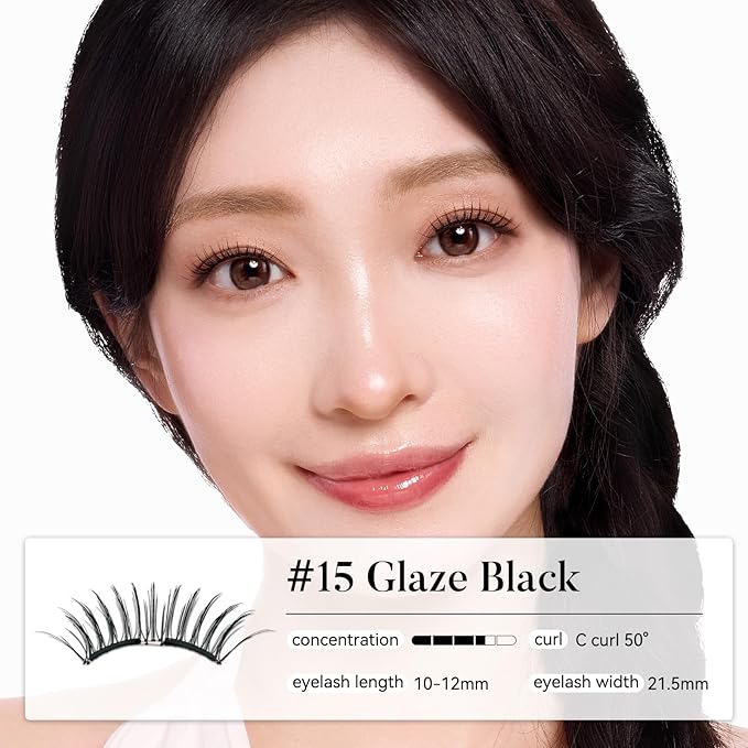 WOSADO Soft Magnetic Eyelashes [No.15 Glaze Black] 21.5mm with Applicator Kit, Reusable Glue-free Wispy Magnetic Lashes, Cruelty-free False Lashes, Waterproof, Lightweight, Suit for Heavy Makeup