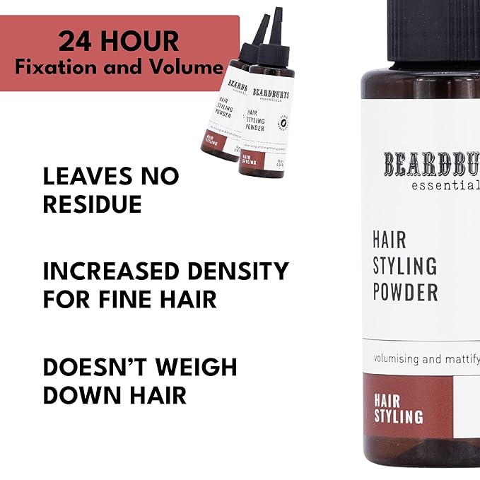 Beardburys Essentials Hair Styling Powder for Men, Volume & Texture Powder for Hair with Matte Effect, Natural & Vegan, 24h Hold, Leaves No Residue, Polvo Texturizador para Hombres, 0.56 Oz - 16g