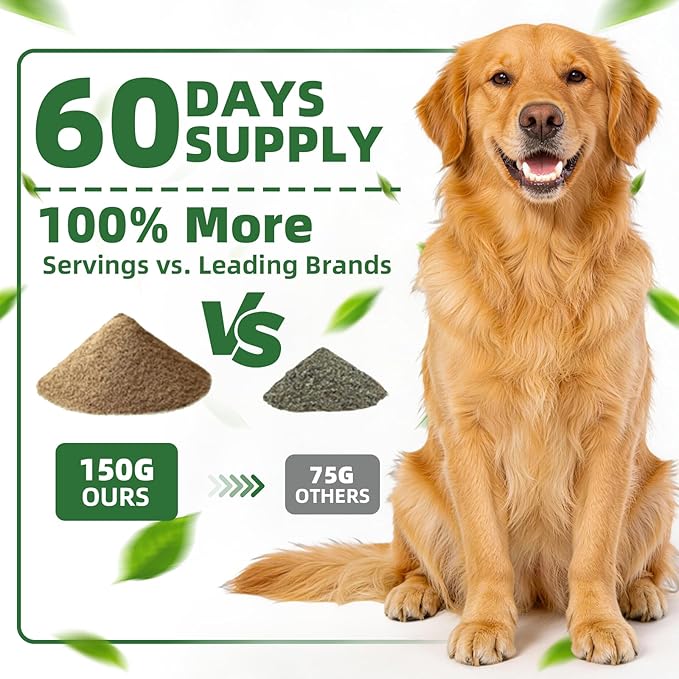 Dog Dental Powder,Dog Teeth Cleaning Powder and Cat Breath Freshener, Reduces Plaque & Bad Breath Off,Natural Herbal Blend of All Breeds -150 Grams