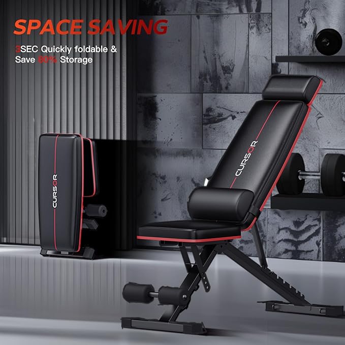 CURSOR FITNESS Adjustable Weight Bench with Adjustable Headrest 900 LBS