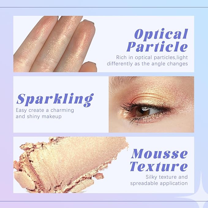 Holographic Duochrome Gold Silver Eyeshadow&Highlighter Palette Makeup, Color Shift Glitter Iridescent Cream Highlighter, Smooth Long Lasting Sparkling Facial Illuminator Palette Makeup #03