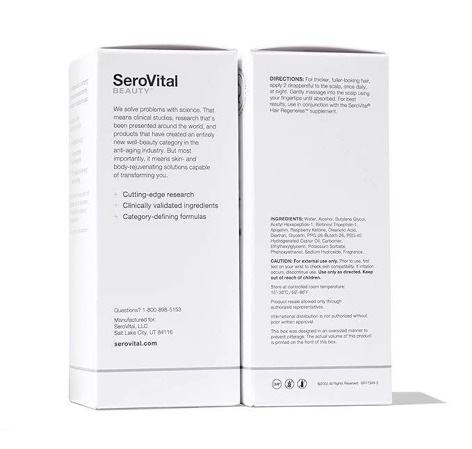 SeroVital Advanced Hair Thickening Serum – Maintain Natural Hair Color – Scalp Support – Multi Peptide Plant-Based Formula - Lightweight and Non-Greasy