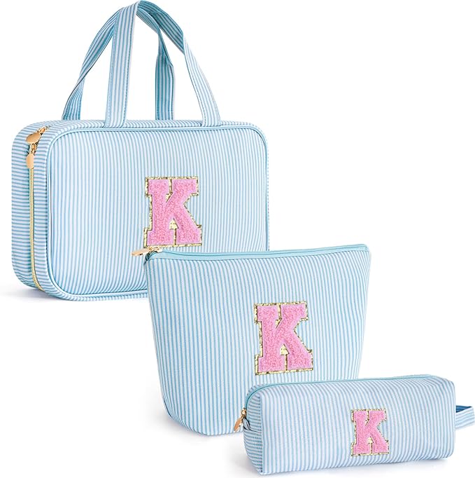 Fystdtote Toiletry Bag Makeup Bag for Girls - Personalized Cute Makeup Pouch for Girlfriend Bridesmaid Wife | Cosmetic Travel Toiletry Bag for Friend | Birthday Gift Idea for Mom - Blue K