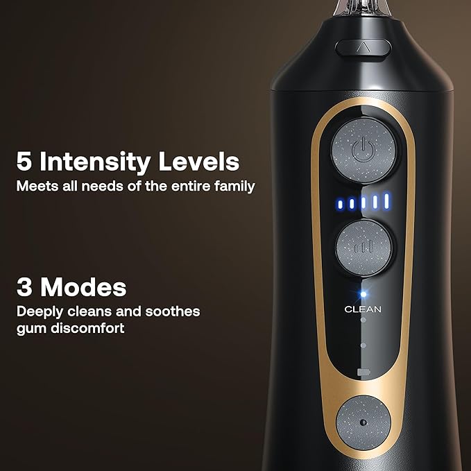 Bitvae C6 Water Dental Flosser for Teeth Pick, Cordless Flosser for Travel with 6 Jet Tips, 3 Modes 5 intensities, IPX7 Waterproof Portable & Rechargeable Oral Irrigator Cleaner, Black (Pack of 2)