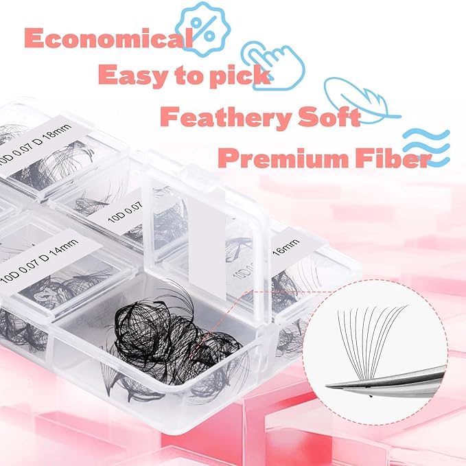 FADLASH Premade Fans Eyelash Extensions 300pcs 10D Premade Lash Fans D Curl Pre Made Fans Lash Extensions Volume Eyelash Extensions Premade Eyelash Fans Loose Fans (10D-0.07D-13-18mm)