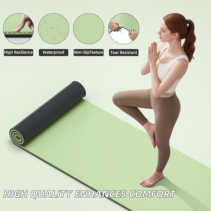 ILILI Yoga Mat 10mm Extra Thick and 193cm Extra Long, 76x28×0.4 Inch, Double Color Non-Slip TPE Material, Easy Carrying with Strap, Ideal for Yoga, Pilates, Floor Exercise, Home and Outdoor Use, Eco Friendly