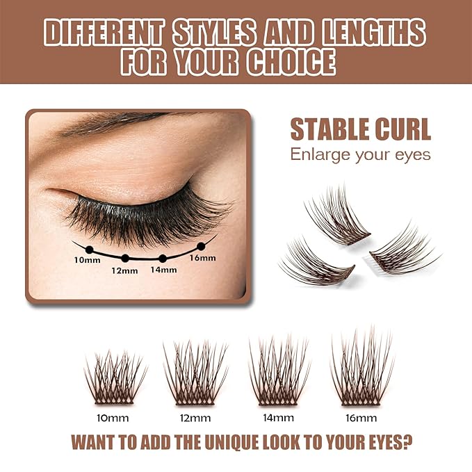 DIY Eyelash Extension, 3D Effect Individual Melt Flare Lash Cluster Natural Lashes Set, Home Eyelash Extension, Lashes Pack (14MM-Amber)