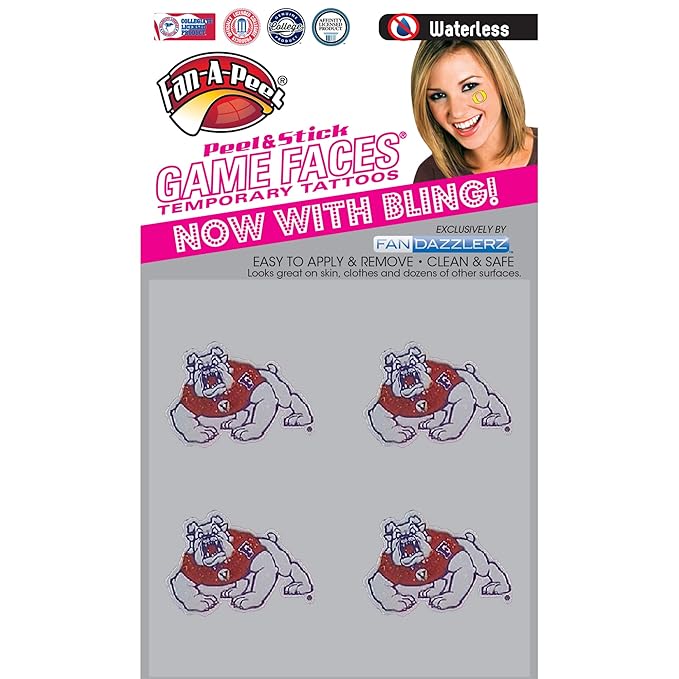 Fan-A-Peel Fresno State Waterless Temporary Tattoos - Hypoallergenic Peel and Stick Waterproof Temporary Tattoos, Glitter - Officially Licensed