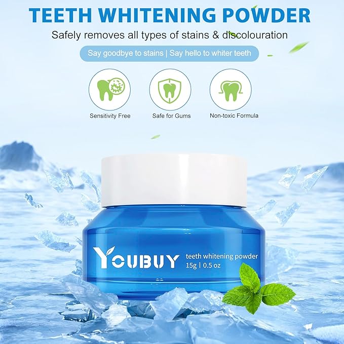 Teeth Whitening Powder, Natural Teeth Whitener, Teeth Whitening Powder Toothpaste,Whitening Tooth Powder,Instant Whitening Teeth,Stain Removal & Fresh Breath (2PCS)